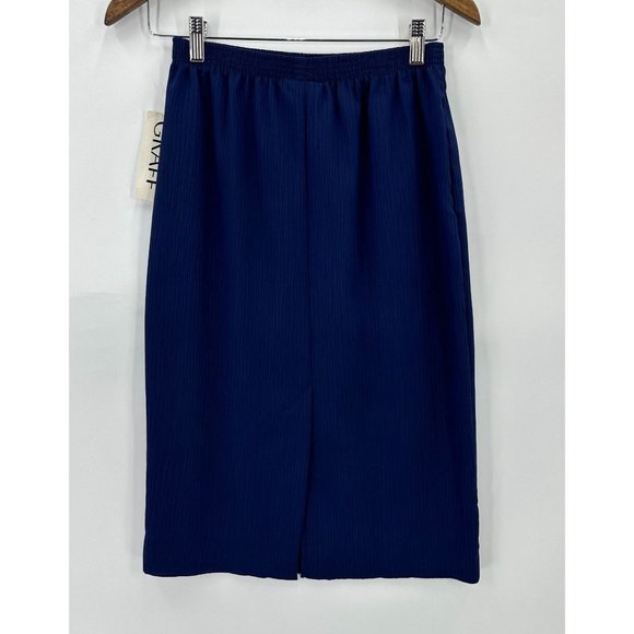 Graff Petite Skirt Womens Vintage Pull On Elastic Waist Pockets Navy Blue 8 NWT - Picture 2 of 9